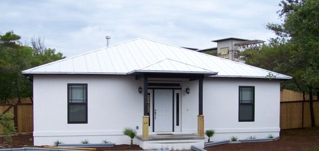 Finished single-story house built with insulated concrete forms